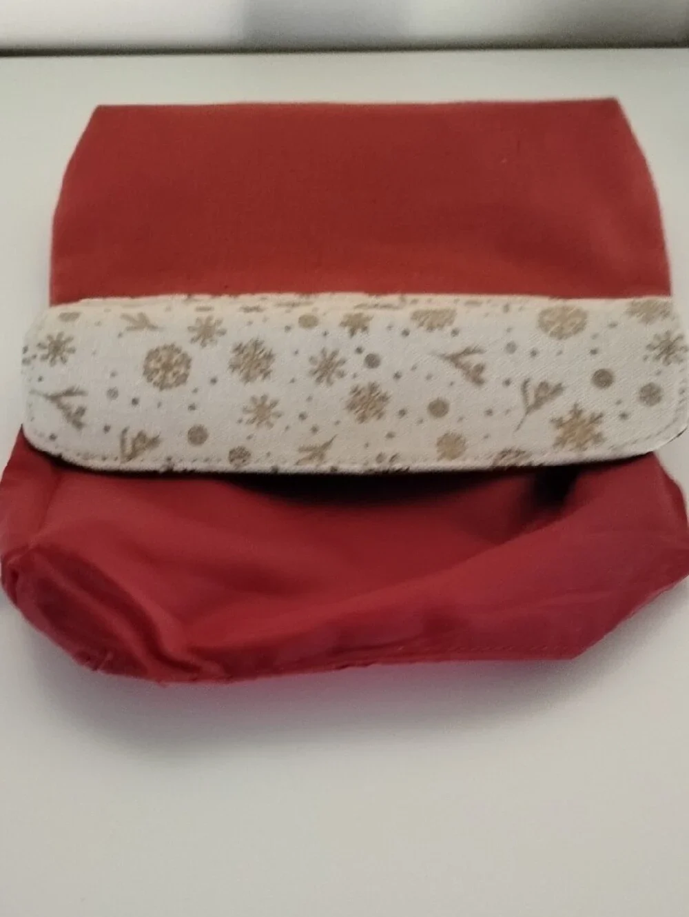 EAC Red Canvas Cosmetic Pouch with Cream Patterned Trim